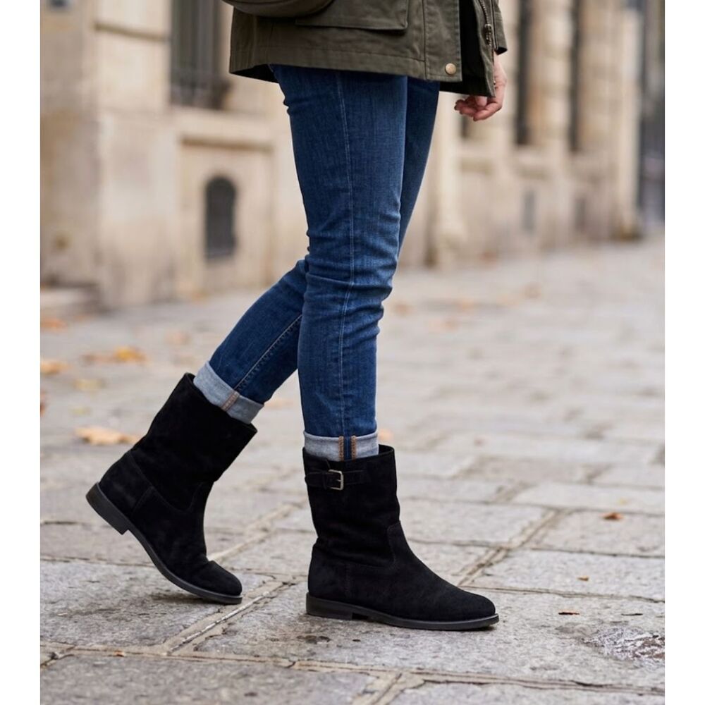 J. Crew Suede Leather Langston Ankle Boots Women's Size 6 Black